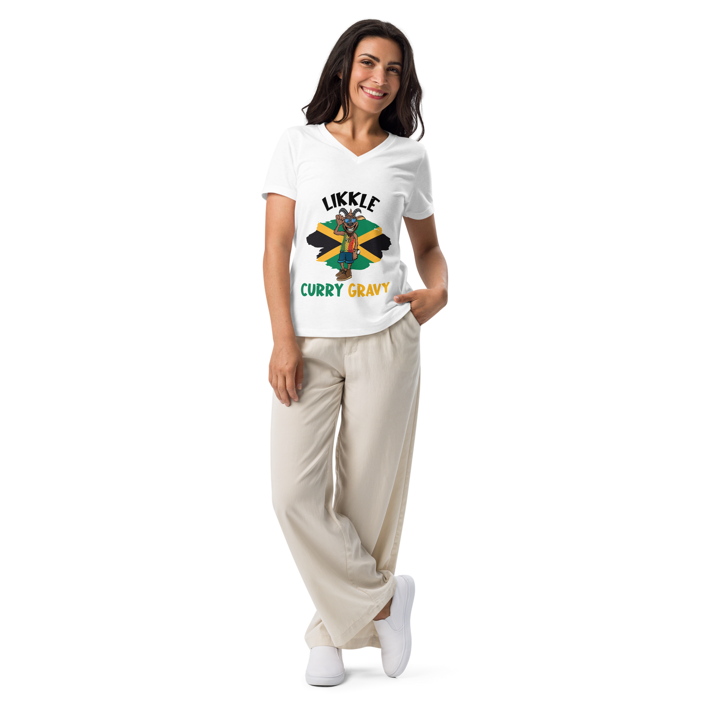 Limited Edition Likkle Curry Gravy Women’s Relaxed v-neck t-shirt